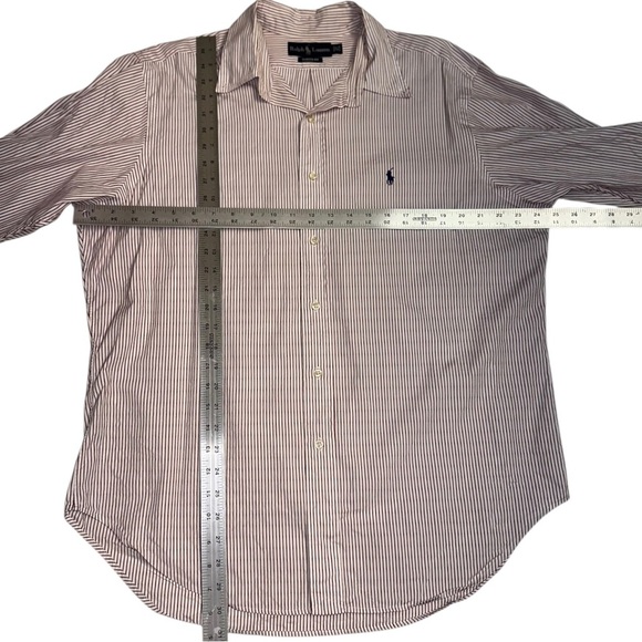 Ralph Lauren Dress Shirt Mens Classic Fit 16.5/33 Burgundy Striped Button Down - Picture 5 of 6